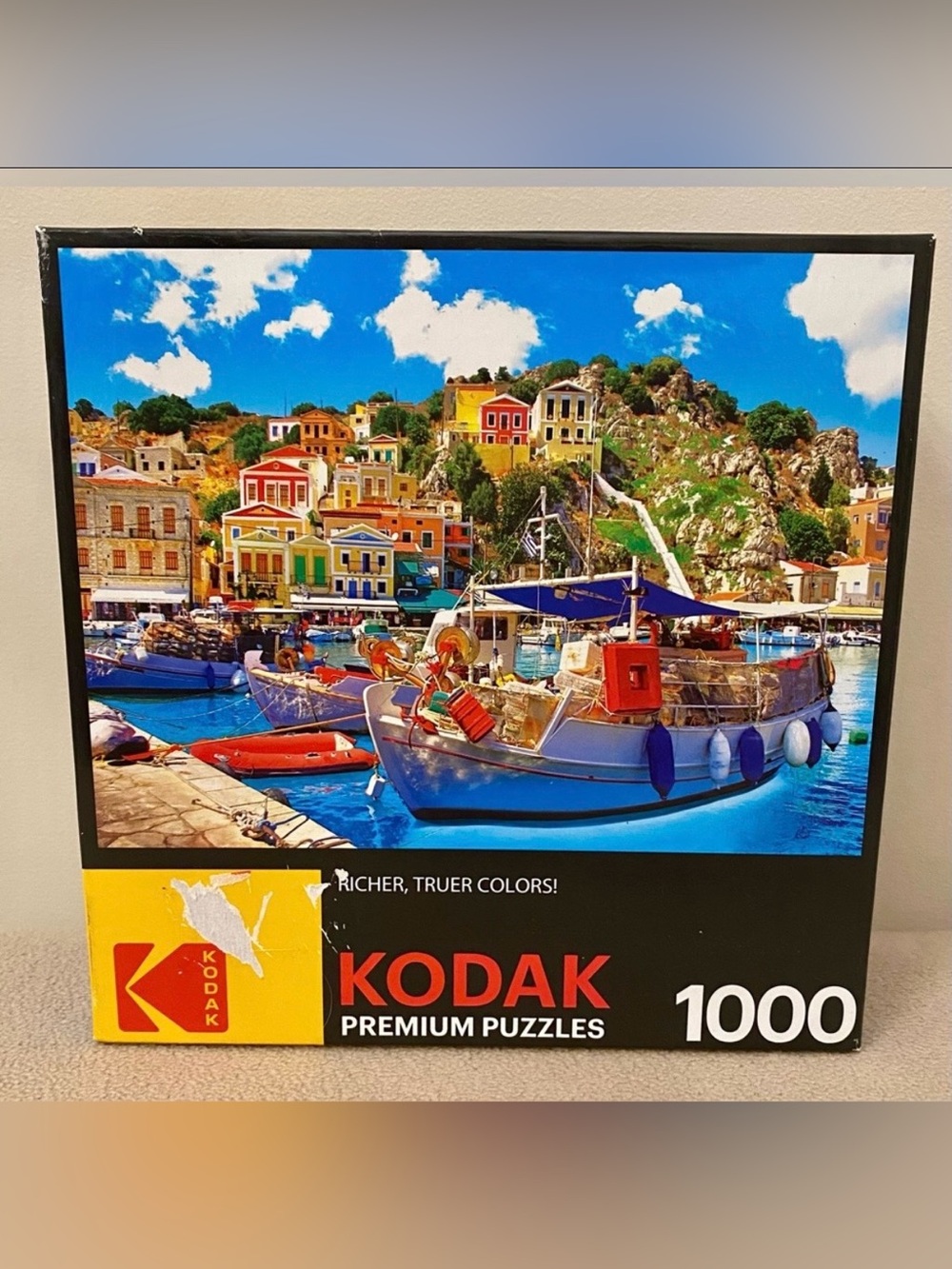 Kodak Premium Boats In The Harbor Greece Scene 1000 Piece Jigsaw Puzzle